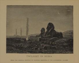 Twilight in Nubia, Woodcut Engraving from the Original 1864 Painting by Narcisse Berchère, The Masterpieces of French Art by Louis Viardot, Published by Gravure Goupil et Cie, Paris, 1882, Gebbie & Co...