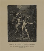 Education of Achilles by the Centaur Chiron, Woodcut Engraving from the Original 1782 Painting by Jean-Baptiste Regnault, The Masterpieces of French Art by Louis Viardot, Published by Gravure Goupil e...
