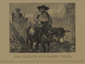 Don Quixote and Sancho Panza, Woodcut Engraving from the Original Painting by Alexandre-Gabriel Decamps, The Masterpieces of French Art by Louis Viardot, Published by Gravure Goupil et Cie, Paris, 188...