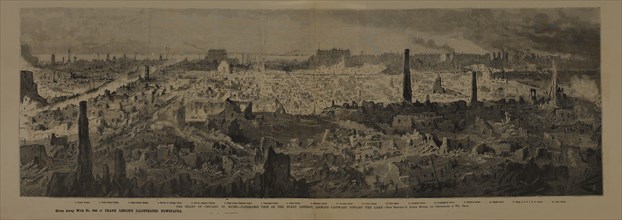 The Heart of Chicago in Ruins, Panoramic View of the Burnt District Looking Eastward Toward the Lake, from Sketches by Joseph Becker, and Photographs by Wm. Shaw, 1871