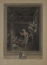 The Visit of the Lover (La visite de l'amant) 1782 Engraving by Pierre-Philippe Choffard, from Original 1767 Painting by Pierre-Antoine Baudouin, from the series Paris, Salon of 1767