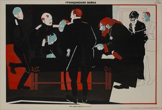 Anti-Religion Propaganda Poster, "Civil War", Bezbozhnik u Stanka Magazine, Illustration by Dmitry Moor, Russia, 1920's