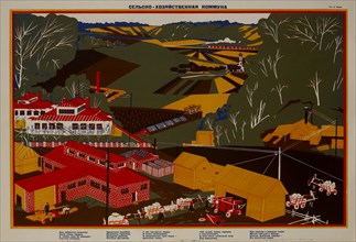 Soviet Propaganda Poster, Agricultural Commune, Bezbozhnik u Stanka Magazine, Illustration by Dmitry Moor, Russia, 1920's