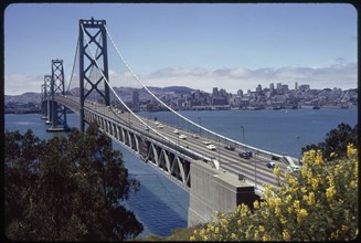 Bay Bridge, View from Yerba Buena island to San Francisco, California, USA, 1963