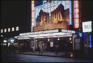 Empire Theater at Night, Ben-Hur on Marquee, Leicester Square, London, England, UK, 1960