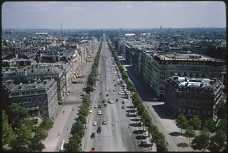 High Angle View of Champs-Elysees, Paris, France, 1961