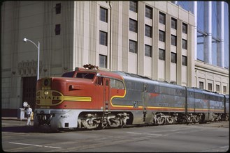 Santa Fe Diesel Locomotive Train from Los Angeles, Broadway, San Diego, California, USA, 1964
