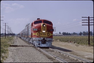 Santa Fe Diesel Locomotive Train, near Cucamonga, California, USA, 1965