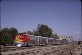 Santa Fe Diesel Locomotive, "The Chief" Passenger Train, Victorville, California, USA, 1963