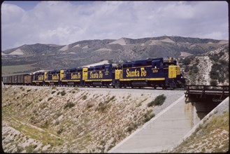 Sante Fe Freight Train, Cajon Pass near Summit, California, USA, 1964