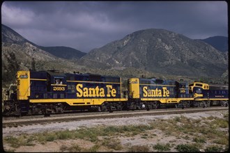 Sante Fe Freight Train, Cajon Pass at Cajon, California, USA, 1964