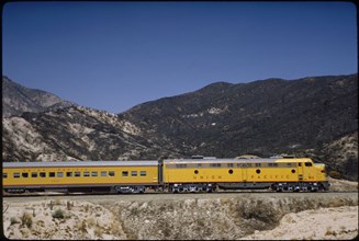 Union Pacific Diesel Locomotive Train, Sullivan's Curve, Cajon Pass, California, USA, 1964