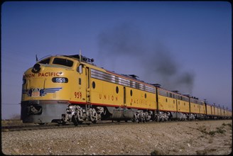 Union Pacific Diesel Locomotive Train, Cajon Pass near Ono, California, USA, 1964