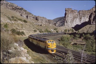 California Zephyr Train Curving Through Mountain Landscape, Utah, USA, 1963