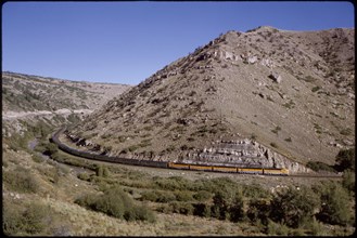 California Zephyr Train Curving Around Mountain, Utah, USA, 1965