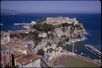 Prince's Palace and Mediterranean Sea, Monaco-Ville, Monaco, 1961