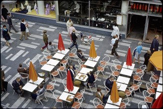 High Angle View of Street Café, Stockholm, Sweden, 1966