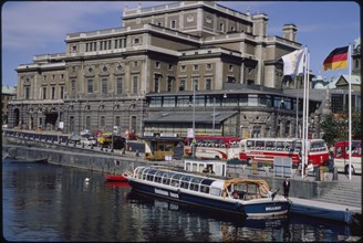 Royal Swedish Opera House and Tour Boat on Norrström River, Stockholm, Sweden, 1966