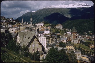 Village and Mountain Landscape, St. Moritz, France, 1961