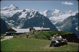 Resort with View of Schreckhorn Mountains, Grindelwald, Switzerland, 1964