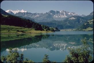 Reflection of Kaisershuhl Mountains in Lake Lungern, Obwalden, Switzerland, 1964
