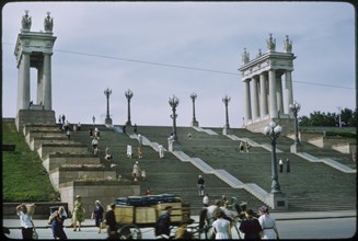 Main Staircase and Colonnades at Central Embankment, Stalingrad (Volgograd), U.S.S.R., 1958