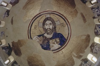 Christ Pantocrator Mosaic, Dome of Daphni Monastery, Interior View, Chaidari, Greece, 1963