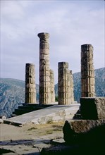 Ruins of the ancient Temple of Apollo, overlooking the valley of Phocis, Delphi, Greece, 1963
