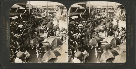 The Funeral Procession in Yokohama of Lieut. Suzuki killed at Kinchow, Manchuria, Stereo Card, J.J. Killelea & Co., 1904