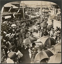 The Funeral Procession in Yokohama of Lieut. Suzuki killed at Kinchow, Manchuria, Single Image of Stereo Card, J.J. Killelea & Co., 1904
