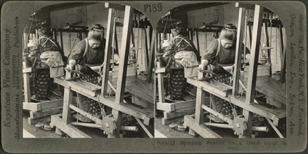 Spinning Fabrics on a Hand Loom, Japan, Stereo Card, Keystone View Company, 1905