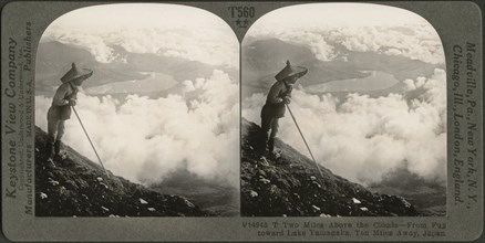 Two Miles above the Clouds-From Fuji toward Lake Yamanaka 10 miles away, Japan, Stereo Card, Keystone View Company, early 1900's