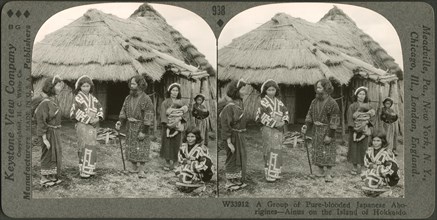 A Group of Pure-Blooded Japanese Aborigines-Ainus on the Island of Hokkaido, Stereo Card, Keystone View Company, early 1900's