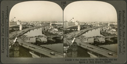 The Moskva River, the Kremlin and the Holy Spires of Holy Moscow, Russia, Stereo Card, Keystone View Company, early 1900's
