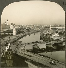 The Moskva River, the Kremlin and the Holy Spires of Holy Moscow, Russia, Single Image of Stereo Card, Keystone View Company, Early 1900's