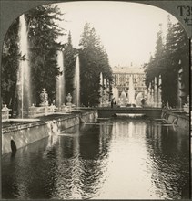 Avenue of Fountains at Peterhof, Former Summer Palace of the Czars of Russia, Single Image of Stereo Card, Keystone View Company, early 1900's