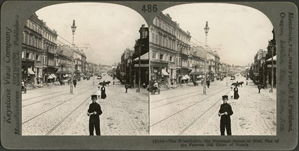 The Krestchatik, the Principal Street of Kief, one of the Famous Old Cities of Russia, Stereo Card, Keystone View Company, early 1900's