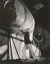 Charles Ruggles, Full-Length Publicity Portrait, On-set Attempting to Support a Stage Prop, Bert Longworth for Paramount Pictures, 1934