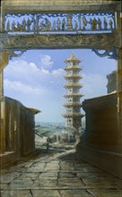 Pagoda, China, Hand-Colored Magic Lantern Slide, Newton & Company, 1920