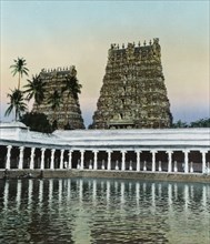 Meenakshi Temple, Madurai, India, Hand-Colored Magic Lantern Slide, Newton & Company, 1915