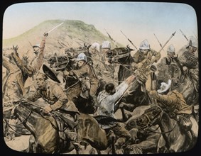 Charge of the 5th Lancers at Elandslaagte, 2nd Boer War, South Africa, Hand-Colored Magic Lantern Slide, Newton & Company, 21 November 1899