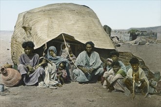 Bishareen Family, Aswan, Egypt, Hand-Colored Magic Lantern Slide, Newton & Company, 1920