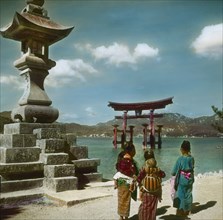 Itsukushima Shrine and Seto Inland Sea, Miyajima, Japan, Hand-Colored Magic Lantern Slide, Newton & Company, 1925