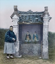 Village Shrine, Western China, Hand-Colored Magic Lantern Slide, Newton & Company, 1920