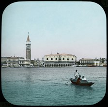 Cityscape viewed from Water, Venice, Italy, Hand-Colored Magic Lantern Slide, Newton & Company, 1910