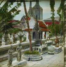 Wat Phra Kaew, Temple of the Emerald Buddha, Wat Phra Si Rattana Satsadaram, Bangkok, Thailand, Hand-Colored Magic Lantern Slide, Newton & Company, 1910