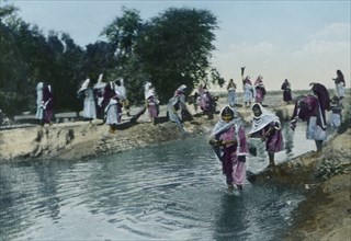 Jeyi Washing Day, India, Hand-Colored Magic Lantern Slide, Newton & Company, 1930