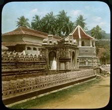 Temple of the Tooth, Kandy, Sri Lanka, Hand-Colored Magic Lantern Slide, Newton & Company, 1900