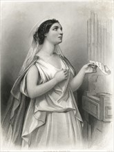 Saint Cecilia (2nd Century AD), Christian Martyr  and Patroness of Musicians, Engraving by Cook after G. Staal, 1858