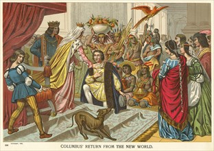 Columbus Return from the New World, 1493, Chromolithograph from original Painting, 1892